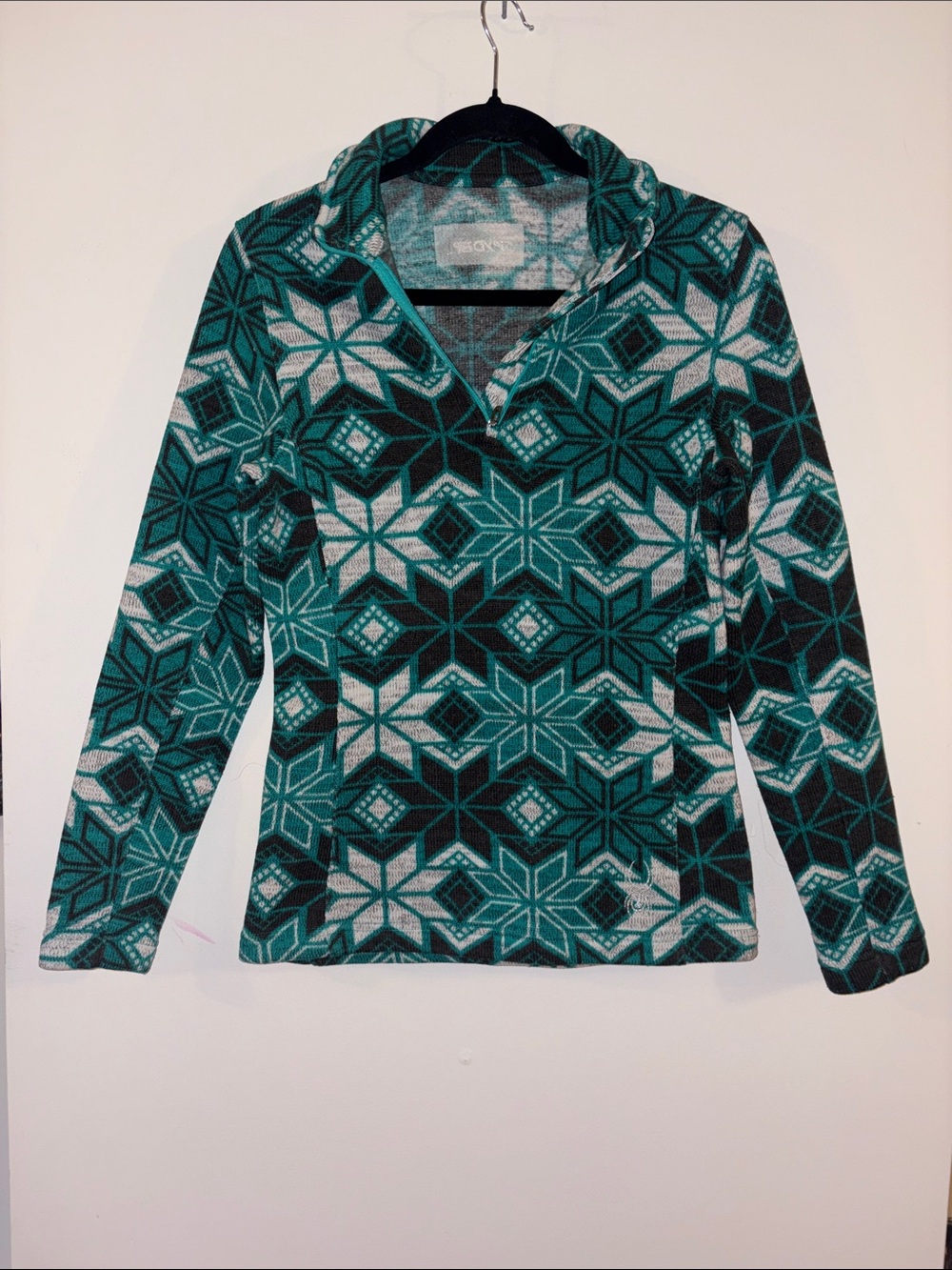 Spyder Teal Patterned Quarter-Zip Pullover Top Size 8